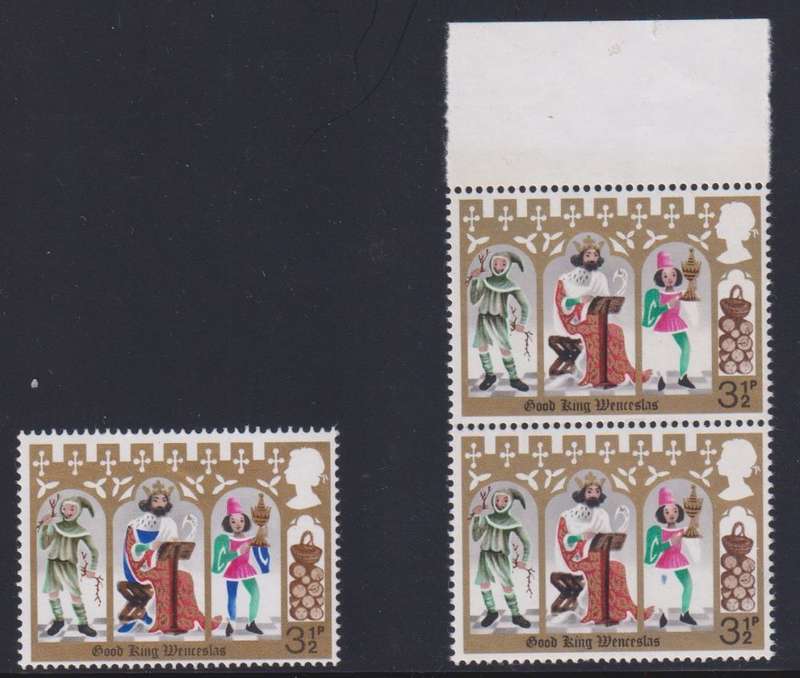 GREAT BRITAIN 1973 CHRISTMAS 3 1/2p PAIR BLUE PRINTING OMITTED CV £500+