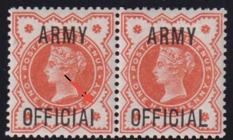 GREAT BRITAIN 1896 "ARMY OFFICIAI" VARIETY SUPERB MINT IN PAIR WITH NORMAL