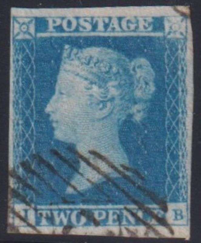 GREAT BRITAIN 2d BLUES PLATE 4 x 2 FINE USED
