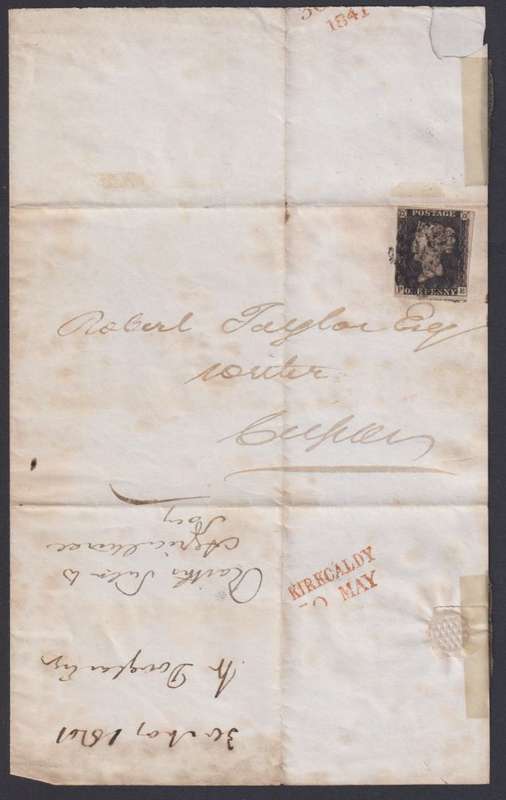GREAT BRITAIN 1841 1d BLACK ON ENTIRE "KIRKCALDY"