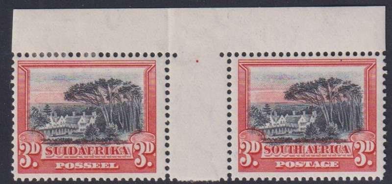 SOUTH AFRICA 1927 3d PERF DOWN LONDON - GUTTER PAIR - SELDOM SEEN!