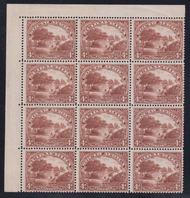 SOUTH AFRICA 1927  LONDON 4d BLOCK OF 12 UM  - SACC 35 CV R8000