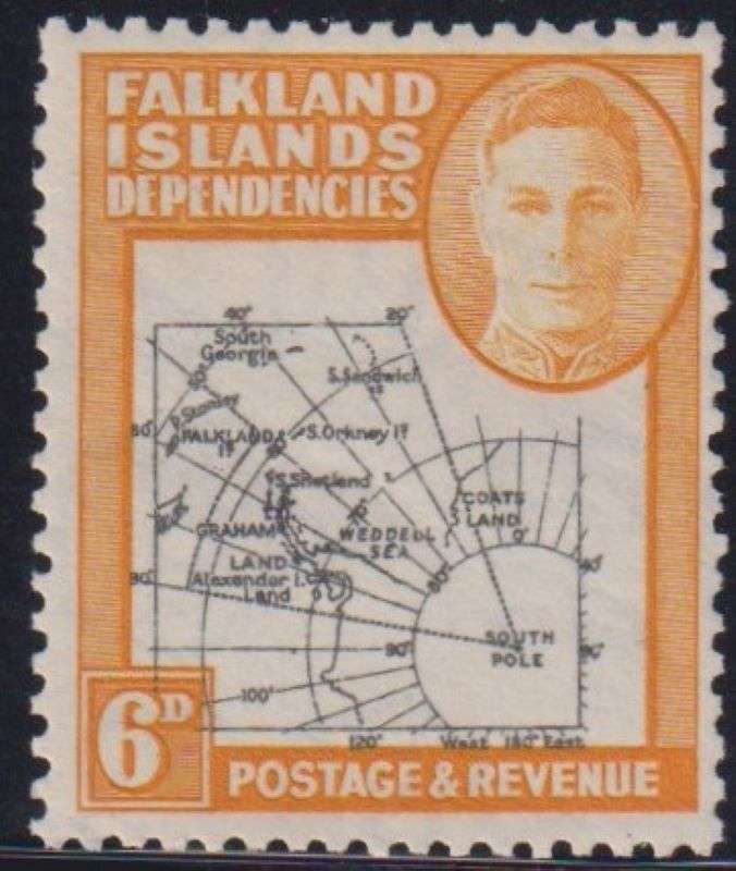 FALKLAND ISLANDS DEPS 1946 6d "MISSING 'I' IN S. SHETLAND UM SG G6b CV £250