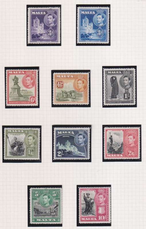 MALTA 1938-43 KGV1 DEFINITIVE SET ON PAGES UM