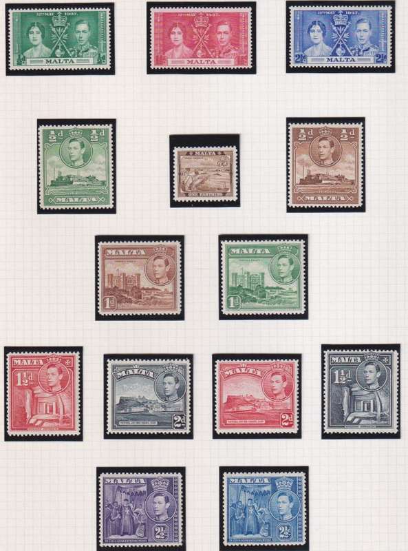 MALTA 1938-43 KGV1 DEFINITIVE SET ON PAGES UM