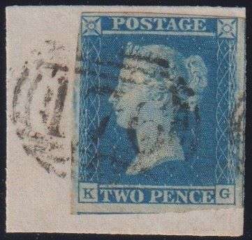GREAT BRITAIN QVIC 2d BLUE FINE USED ON PIECE