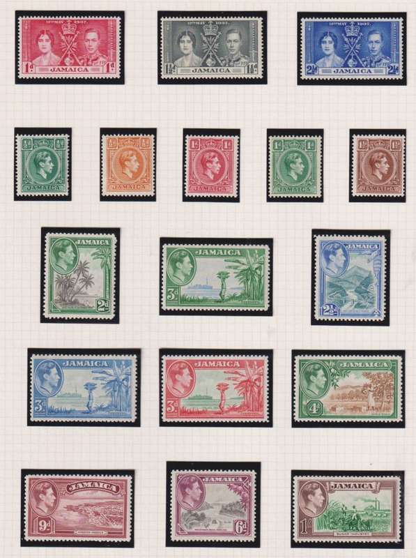 JAMAICA 1938-52 KGV1 DEFINITIVE SET ON PAGES UM CV £150