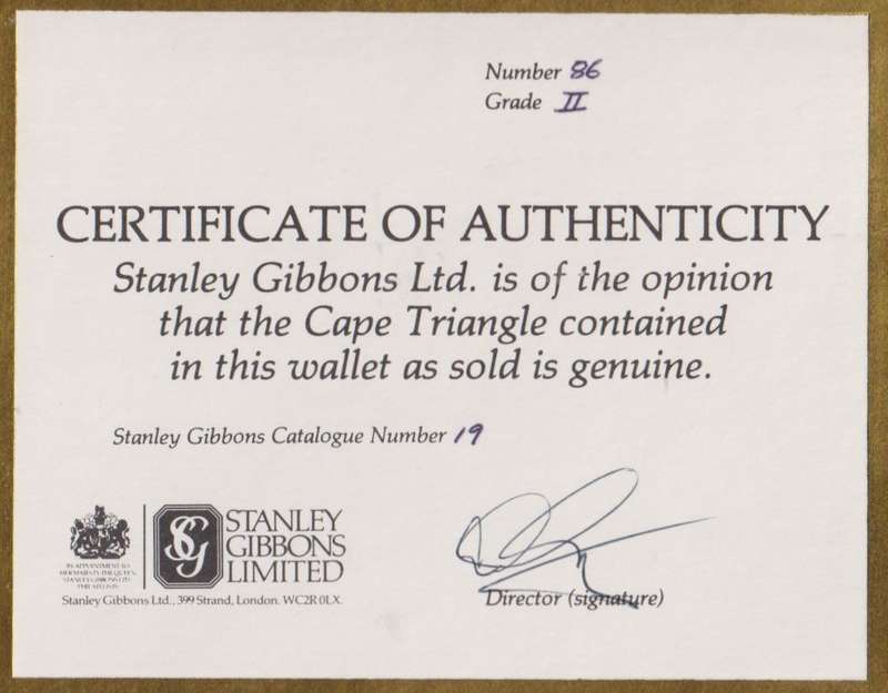 CAPE OF GOOD HOPE 4d TRIANGLE - STANLEY GIBBONS CERTIFICATE