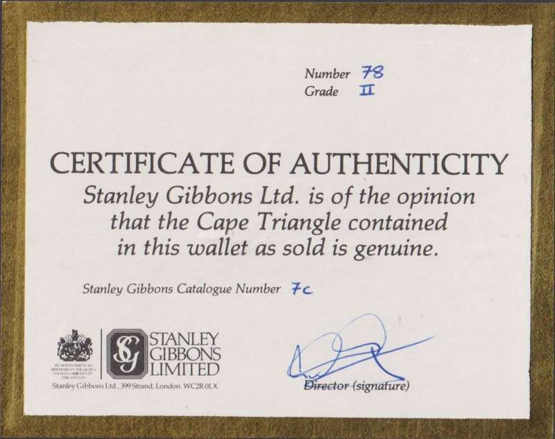 CAPE OF GOOD HOPE 6d TRIANGLE - STANLEY GIBBONS CERTIFICATE
