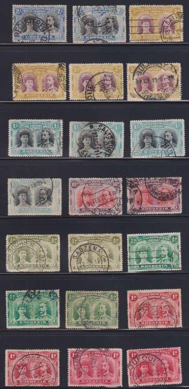 RHODESIA - BSAC 1910 DOUBLE HEADS LOVELY USED LOT