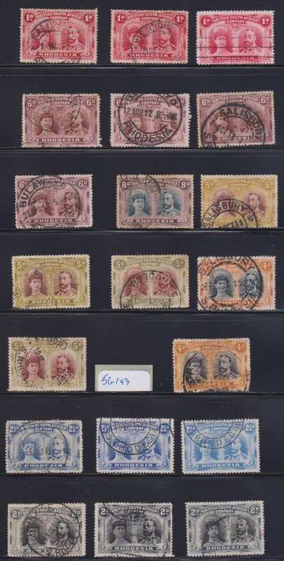 RHODESIA - BSAC 1910 DOUBLE HEADS LOVELY USED LOT