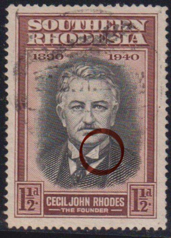 SOUTHERN RHODESIA 1940 RHODES "EXTRA SHADING ON COLLAR" FINE USED- SCARCE!