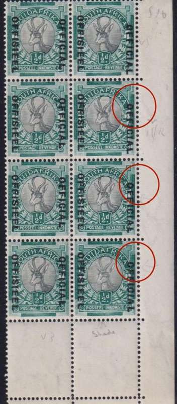 SA 1930 1/2d "DROPPED"  OFFICIAL BLOCK SUPERB UNMOUNTED MINT - SACC O11d CV R800