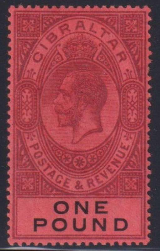 GIBRALTAR 1912 KGV £1 SUPERB LIGHTLY HINGED MINT