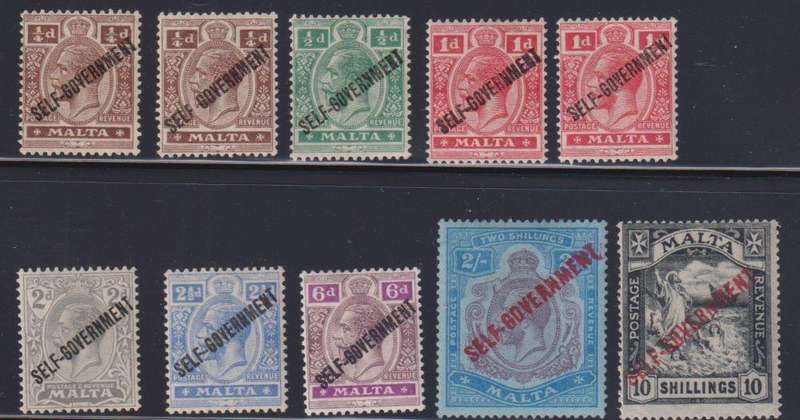 MALTA KGV 1922 "SELF-GOVERNMENT" OVERPRINTS HINGED MINT CV £200
