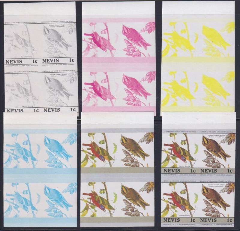 NEVIS - LEADERS OF THE WORLD BIRDS 1c PROGRESSIVE PROOFS