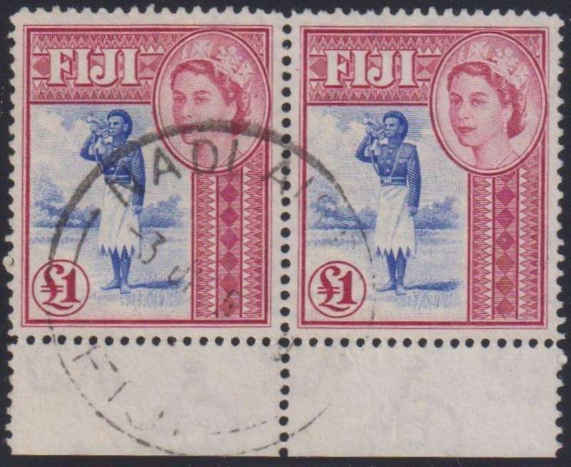 FIJI 1954 £1 MARGINAL PAIR SUPERB USED