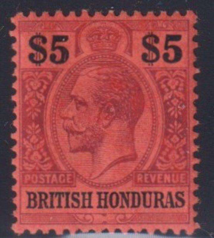 BRITISH HONDURAS 1913 KGV $5  - SG 110 CV £275 SUPERB LIGHTLY HINGED MINT!
