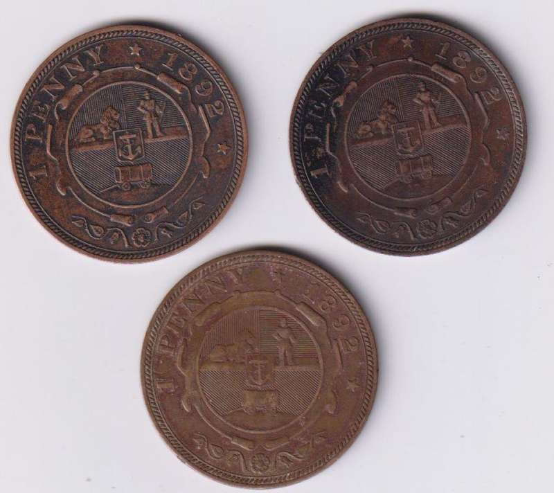 ZAR PENNY COLLECTION - 3 COINS - 1892