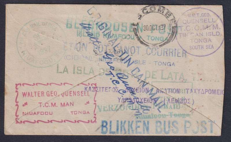 TONGA 1937 TIN CAN MAIL COVER