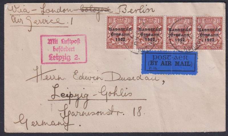 IRELAND RARE 1st FLIGHT WATERFORDUGH TO GERMANY 1923