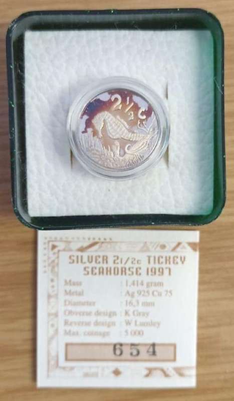 1997 SA Silver 2 1/2 Cent Proof Seahorse (Tickey)