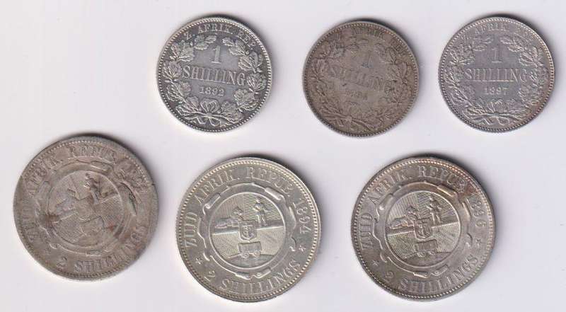 ZAR Coin Collection - 6 coins -  3 x 2 Shillings & 3 x 1 Shillings