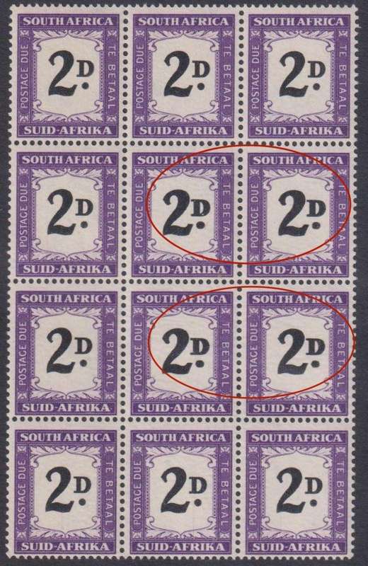 SA 1948 2d POSTAGE DUE LARGE BLOCK WITH "THICK D" VARIETIES - SACC D39a