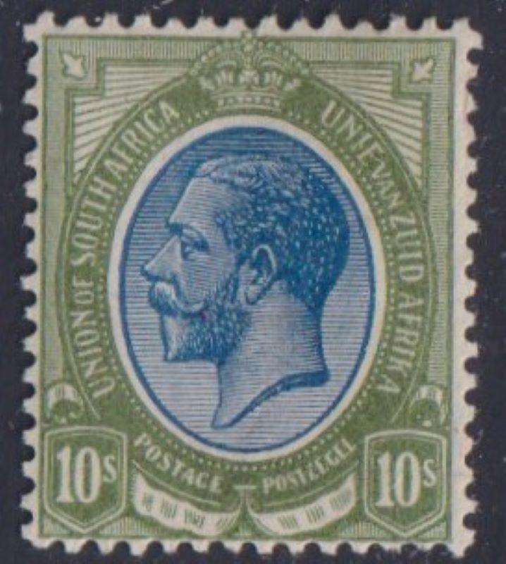 SA 1913 10/-  KINGSHEAD SUPERB LIGHTLY HINGED MINT - CV R10,000
