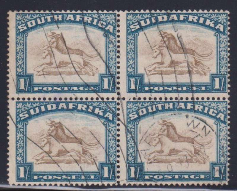 SA 1935 1/- GNU BLOCK OF 4 FINE USED