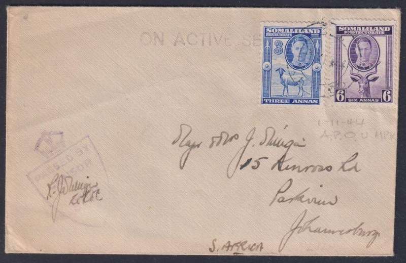 SOMALILAND & STRAITS SETTLEMENTS KGV1 COVER POSTCARD - ACTIVE SERVICE