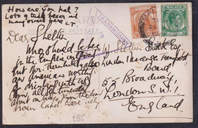 SOMALILAND & STRAITS SETTLEMENTS KGV1 COVER POSTCARD - ACTIVE SERVICE