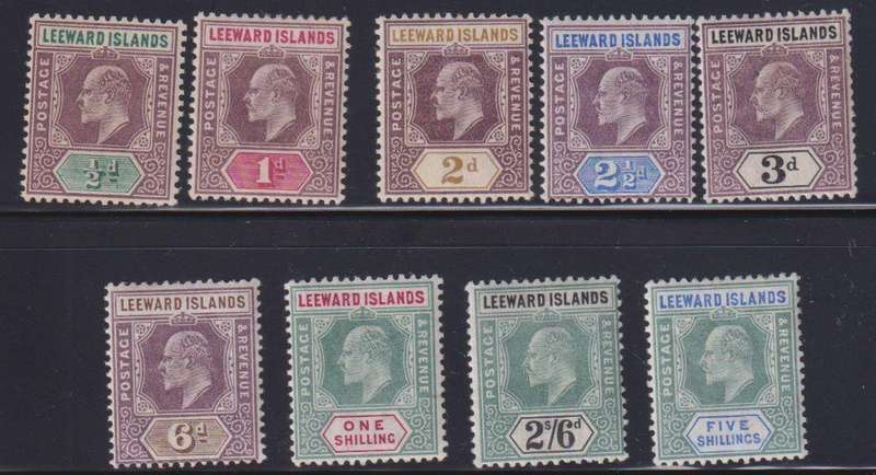 LEEWARD ISLANDS 1902 KEV11 TO 5/- MINT SG 20-8 CV £120