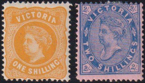 VICTORIA, AUSTRALIA 1873-87 1 & 2 SHILLINGS FINE HINGED MINT - SCARCE!