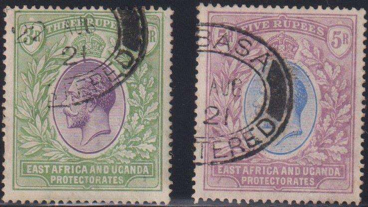 EAST AFRICA & UGANDA 1921 3 & 5R CV £825 FINE USED