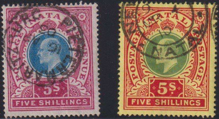 NATAL 1902 & 1908 5/- SUPERB USED