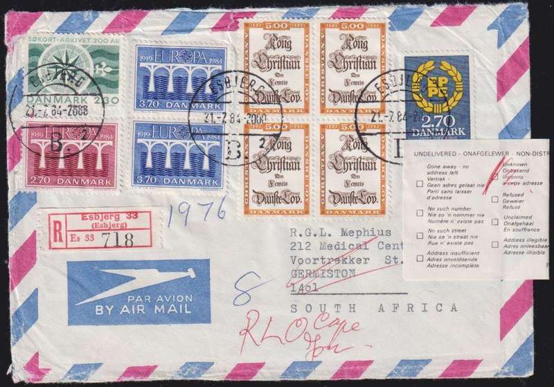 DENMARK BALLOON POSTCARD SIGNED & 8 YEARS TO DELIVER COVER TO SA