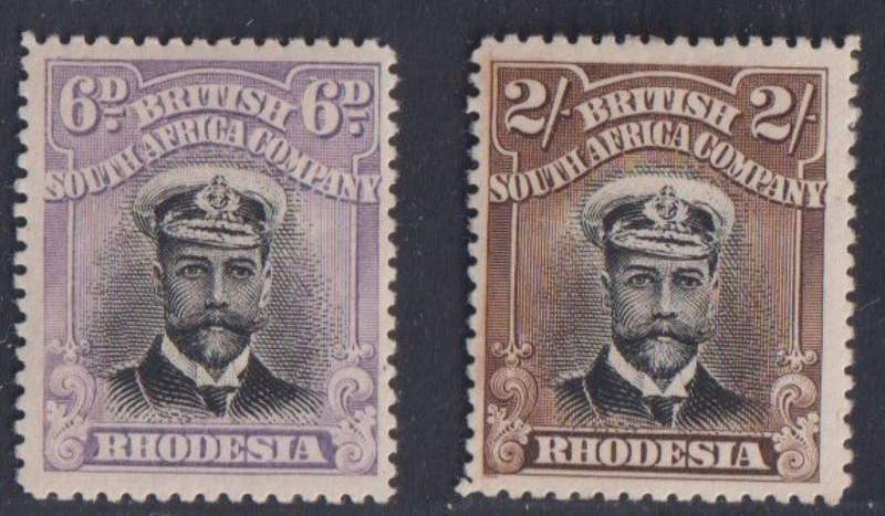 RHODESIA - BSAC 1913 ADMIRAL 6d & 2/- SACC 217/8  FINE HINGED MINT CV R850