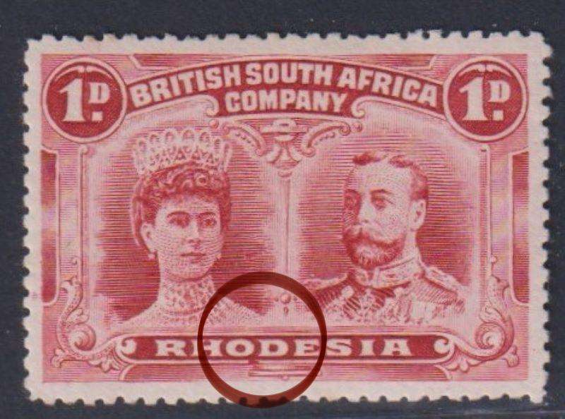 RHODESIA - BSAC 1910 1d DOUBLE HEAD "OD FLAW"   SACC 123c  SUPERB  HINGED MINT CV R4500