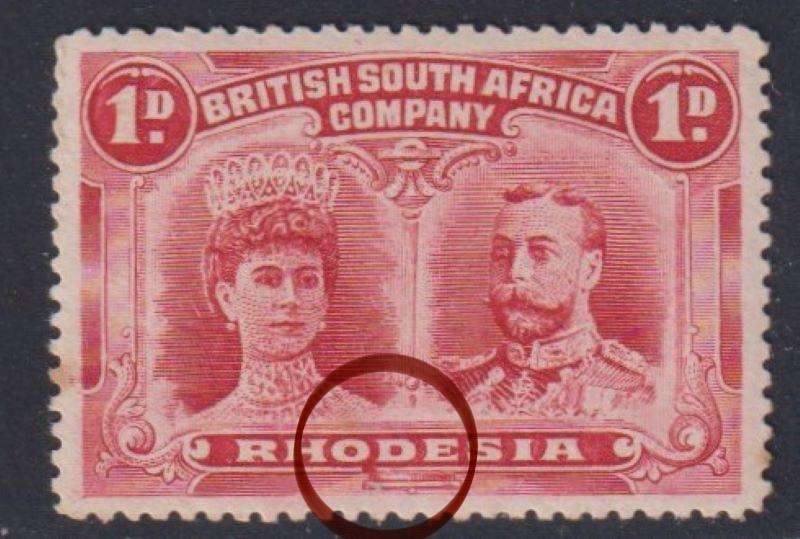 RHODESIA - BSAC 1910 1d DOUBLE HEAD "OD FLAW"   SACC 125a FINE  HINGED MINT CV R4500