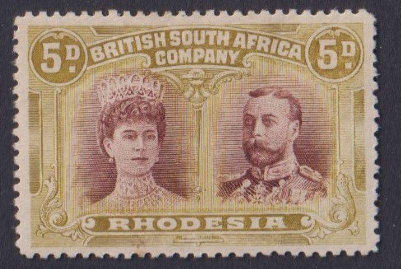 RHODESIA - BSAC 1910 5d DOUBLE HEAD WITH LOVELY OFFSET HINGED MINT SG141a  - SCARCE!