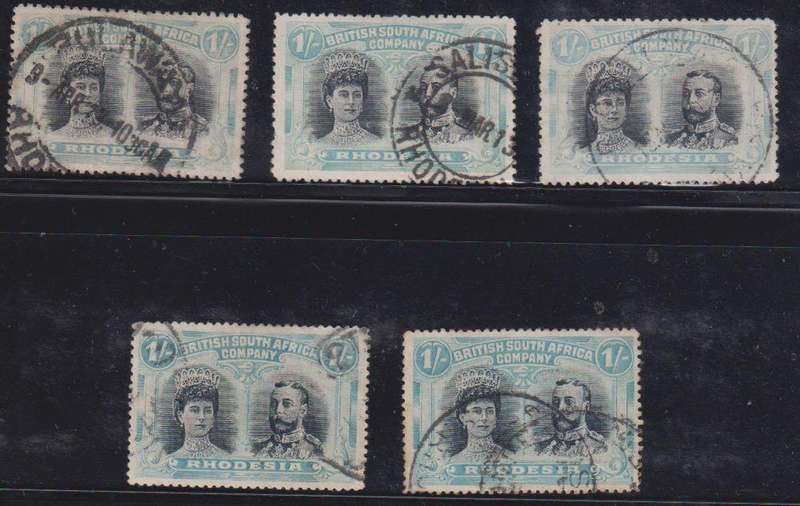 RHODESIA - BSAC 1/- USED DOUBLE HEADS - NICE LOT