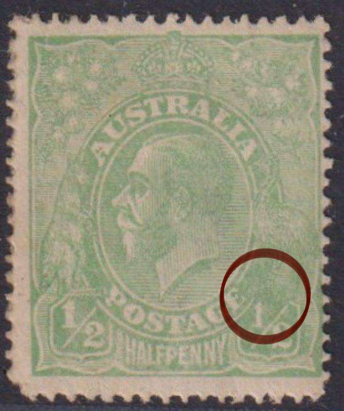 AUSTRALIA 1918 1/2d "THIN 1" VARIETY MINT CV £100