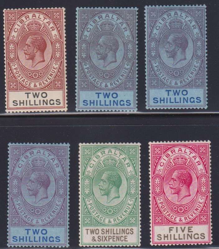 GIBRALTAR KGV 2/- to 5/-  FINE HINGED MINT LOT HIGH CV