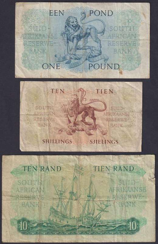 MH DE KOCK ONE POUND,  TEN SHILLINGS AND TEN RAND NOTES