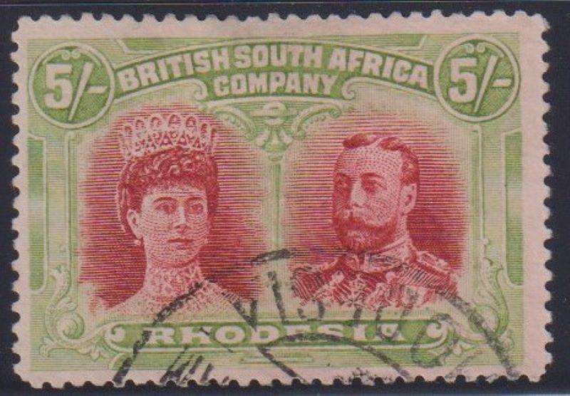 RHODESIA 1910 5/- DOUBLE HEAD FINE USED