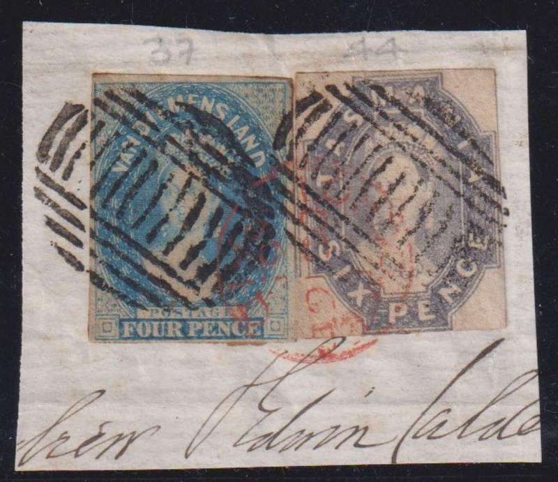 AUSTRALIA - TASMANIA 1857/60 4d & 6d  SOUND USED ON PIECE SG 37/44 CV £125+