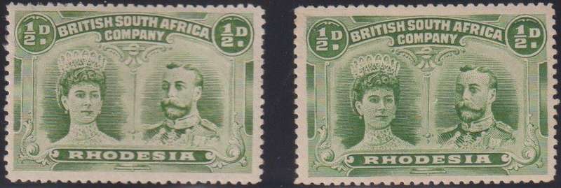 RHODESIA 1910 1/2d DOUBLE HEADS FINE MINT SG 119/120 CV £70 (R1700)