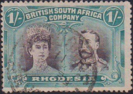 RHODESIA - BSAC 1910 1/-  DOUBLE HEADS SACC 152/a SOUND USED