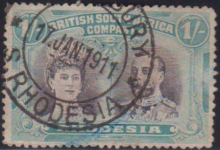 RHODESIA - BSAC 1910 1/-  DOUBLE HEADS SACC 152/a SOUND USED